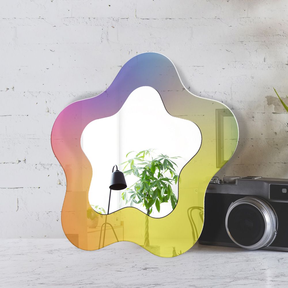 Anti-Scratch Rainbow Acrylic Mirror Irregular Wavy Mirror Aesthetic Vanity Mirrors Removable Mirror Wall Sticker Decal Retro