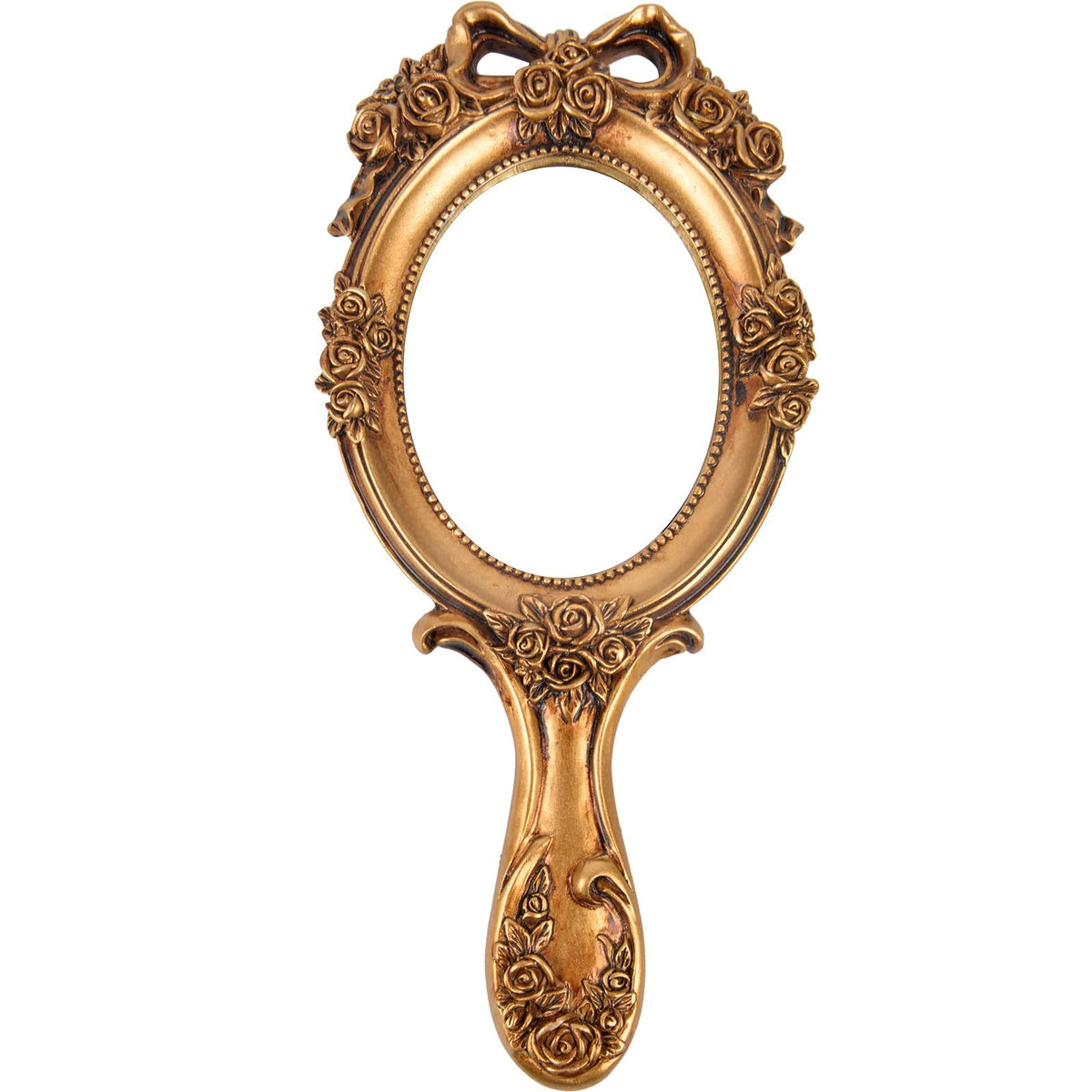 Vintage Handheld Mirror Embossed Flower Hand Held Mirror Makeup Mirror Vanity Mirror Decorative Cute Hand Mirror (Bronze)