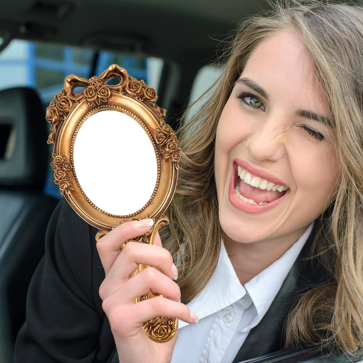 Vintage Handheld Mirror Embossed Flower Hand Held Mirror Makeup Mirror Vanity Mirror Decorative Cute Hand Mirror (Bronze)