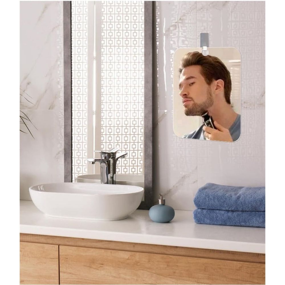 Unbreakable Shower Mirror for Shaving Mirror, 6.7 x 7.5 inch Hanging Camp Vanity Mirror, Stick on Mirrors for Wall