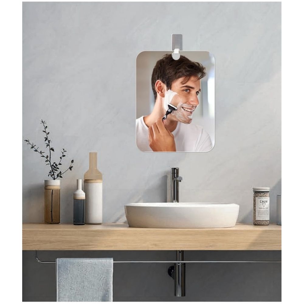 Unbreakable Shower Mirror for Shaving Mirror, 6.7 x 7.5 inch Hanging Camp Vanity Mirror, Stick on Mirrors for Wall