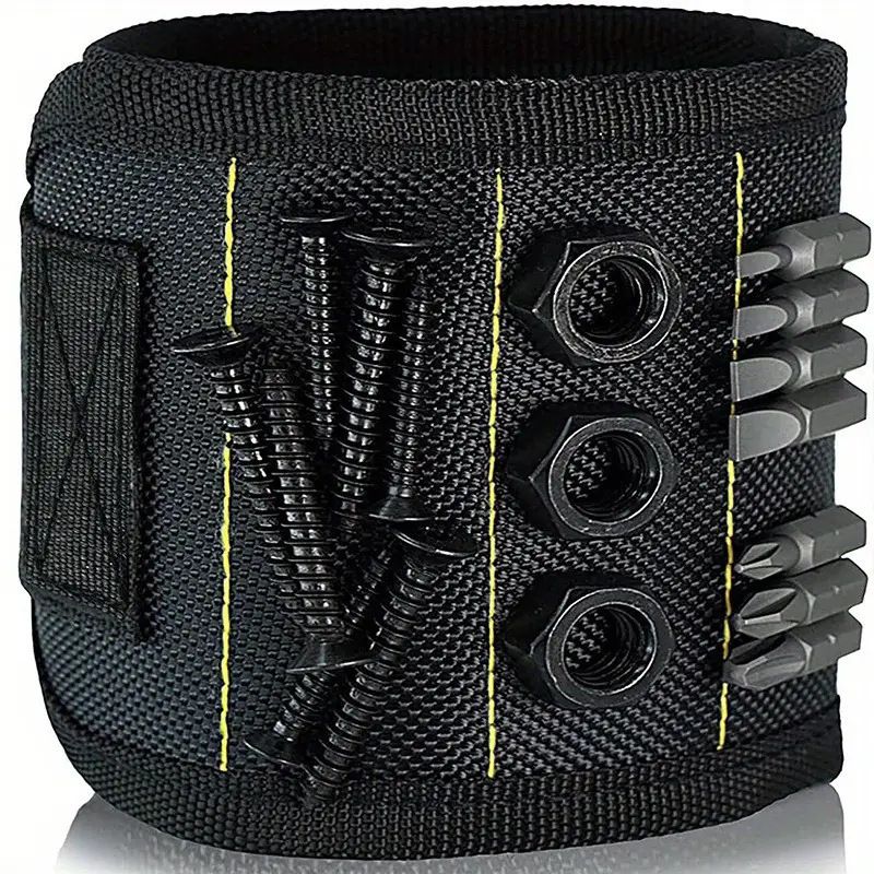 Magnetic Wristband by Wrap-It Storage - Black - Great Father Gift Wrist Magnet Tool Belt and Screw Holder（Black 5 rows with 10 magnets）Only wristband