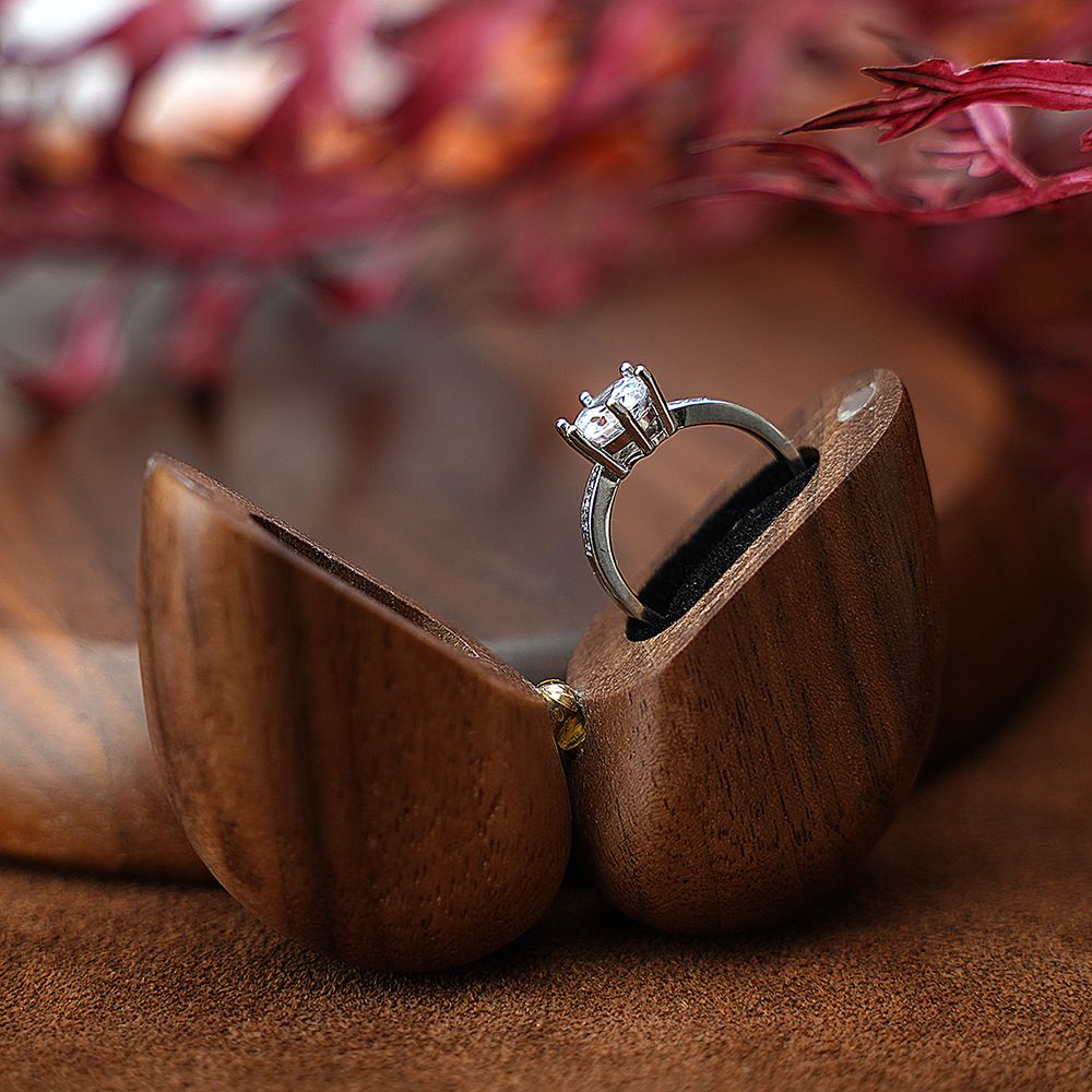 Heart Shaped Slim Secret Engagement Ring Box Wooden Pocket Sized Discreet for Wedding Ceremony Engagement Proposal Ring Bearer Ideas