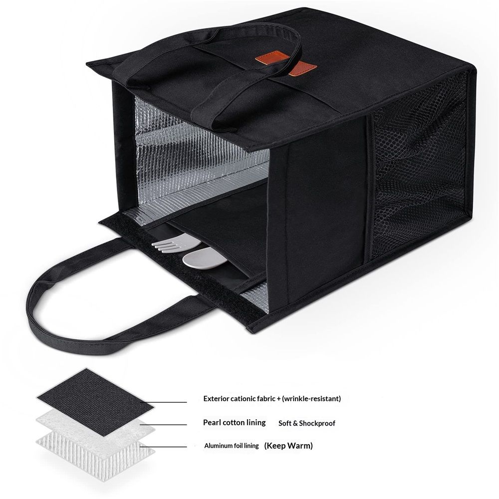 Lunch Bag for Women Men Insulated Lunch Tote Bags Waterproof Reusable Lunch Box Soft Cooler with Pockets for Work Travel Picnic, Black