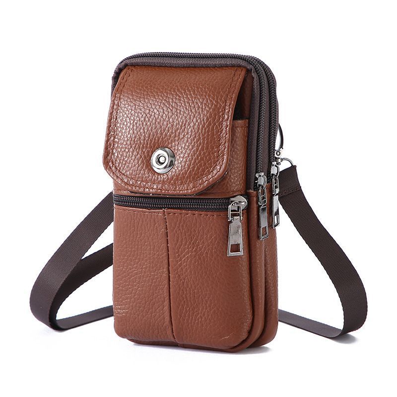 Timeless Leather Belt Mount Phone Holder, Daily Work Crossbody Carry Bag For Fathers, Light Tan