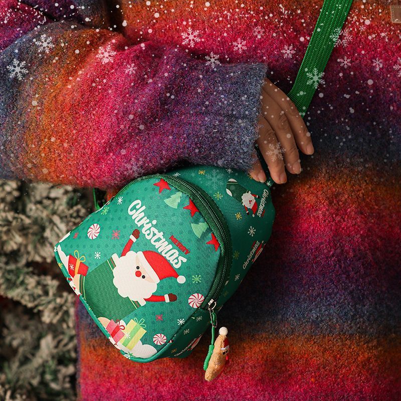 Merry Christmas Mini Gift Pouch, Green Santa Treat Bag, Multi‑use Packaging Sack for Holiday Small Gifts