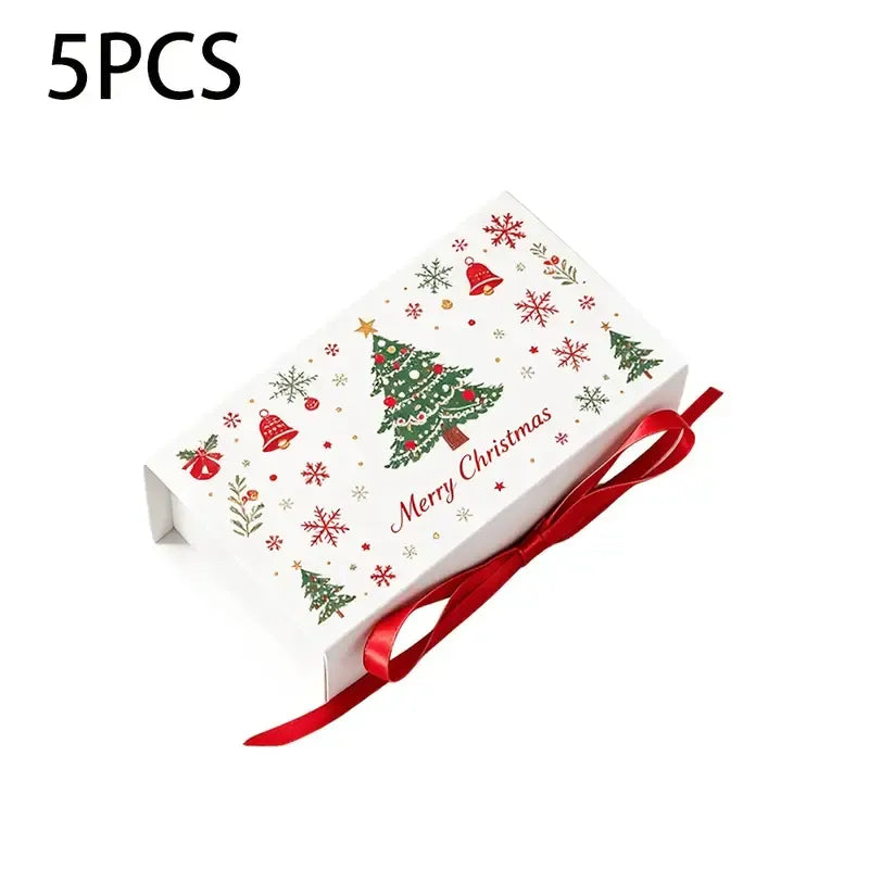 5pcs Christmas Gift Box with Ribbon, Rectangular Gift Box with Christmas Tree and Snowflake Print, Luxury Flip-Top Candy and Cookie Packaging Box, Suitable for Holiday Chocolates, Cookies, and Wedding Small Gifts./BLUE