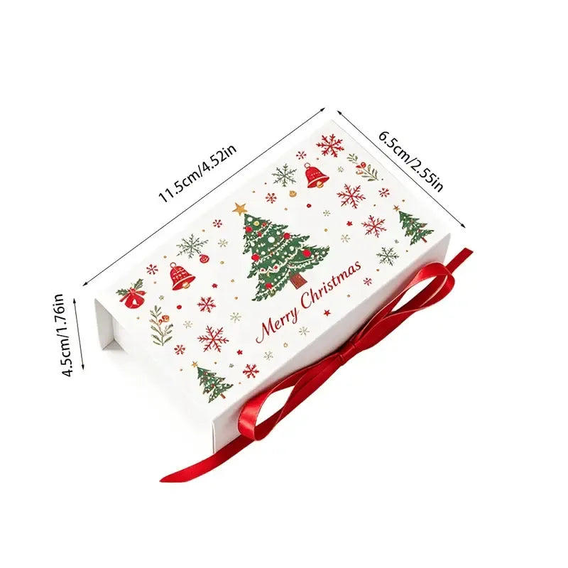 10pcs Christmas Gift Box with Ribbon, Rectangular Gift Box with Christmas Tree and Snowflake Print, Luxury Flip-Top Candy and Cookie Packaging Box, Suitable for Holiday Chocolates, Cookies, and Wedding Small Gifts./WHITE