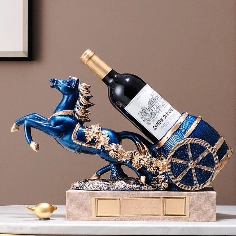 golden Freestanding Luxury Wine Rack, Stable Partitioned Storage, Hand-Carved "Success at First Attempt" Horse, Housewarming Gift