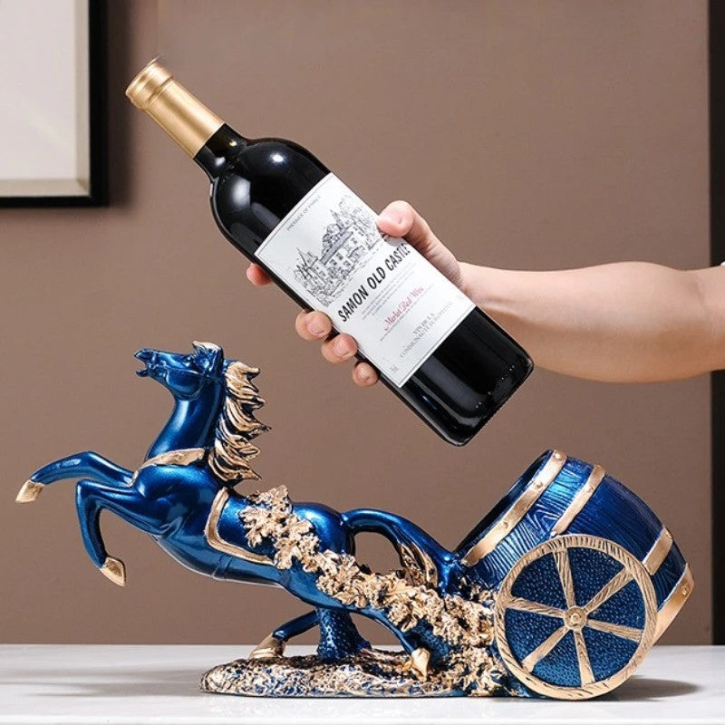 golden Freestanding Luxury Wine Rack, Stable Partitioned Storage, Hand-Carved "Success at First Attempt" Horse, Housewarming Gift