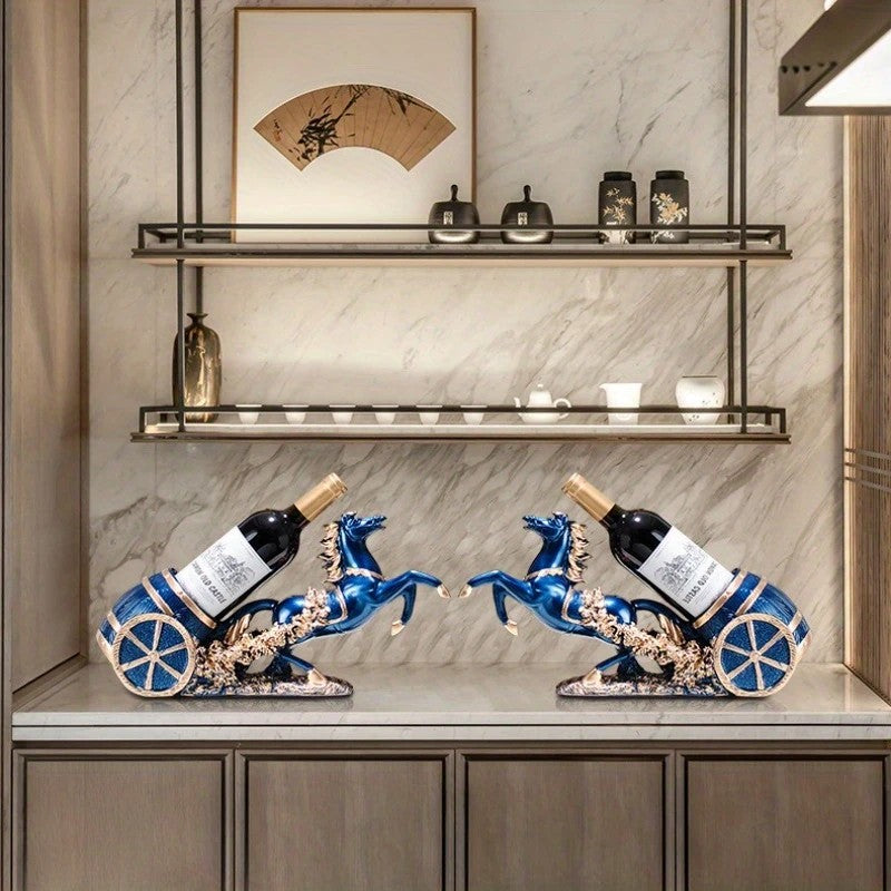 golden Freestanding Luxury Wine Rack, Stable Partitioned Storage, Hand-Carved "Success at First Attempt" Horse, Housewarming Gift