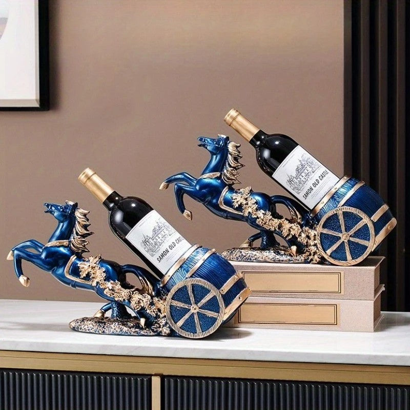 golden Freestanding Luxury Wine Rack, Stable Partitioned Storage, Hand-Carved "Success at First Attempt" Horse, Housewarming Gift