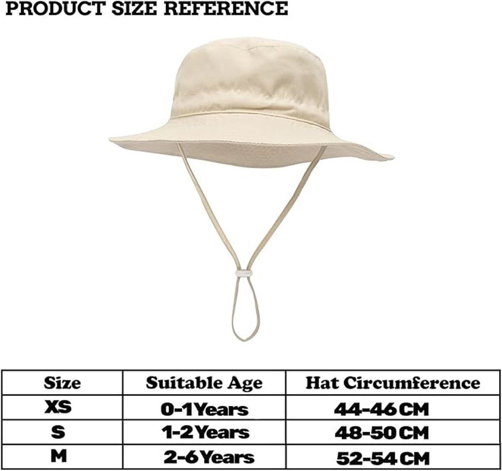 Baby Sun Hat, Breathable Cotton Wide Brim Bucket Hat With Adjustable Chin Strap, For Beach Travel Outdoors, XS Beige, 44 to 46 cm