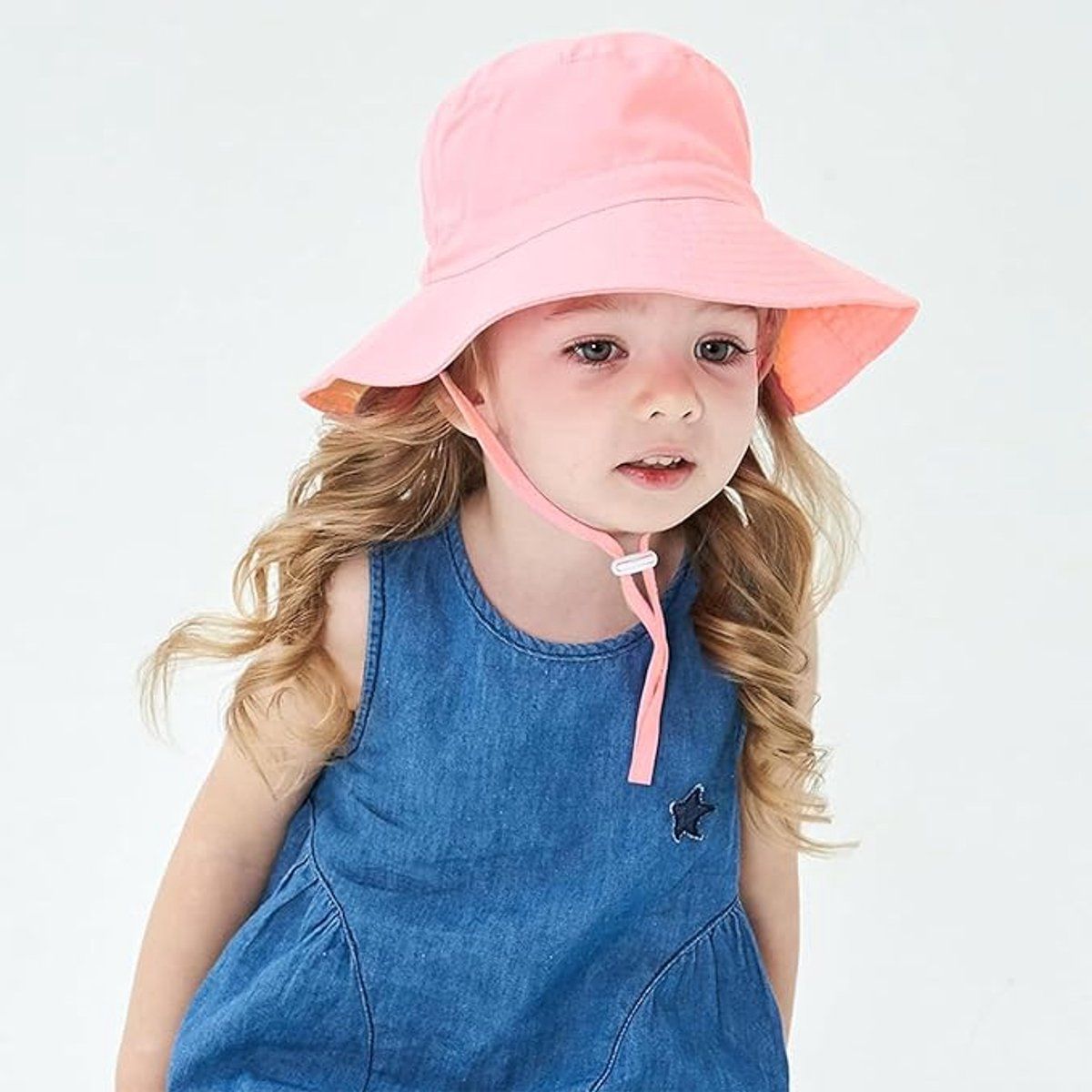 Baby Sun Hat Wide Brim Breathable Cotton Foldable Bucket Hat For Infants Outdoor Beach Travel Pink XS, 44 to 46 cm