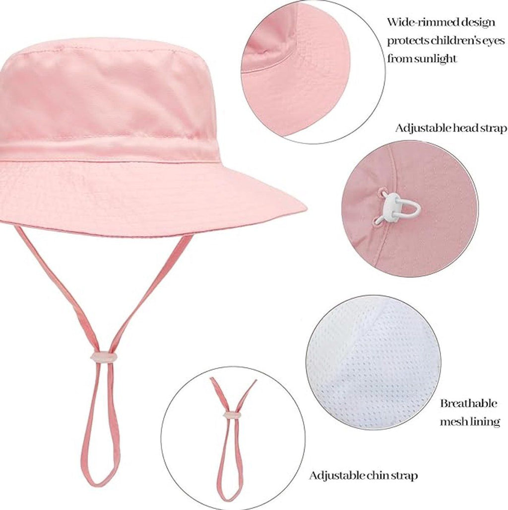 Baby Sun Hat Wide Brim Breathable Cotton Foldable Bucket Hat For Infants Outdoor Beach Travel Pink XS, 44 to 46 cm