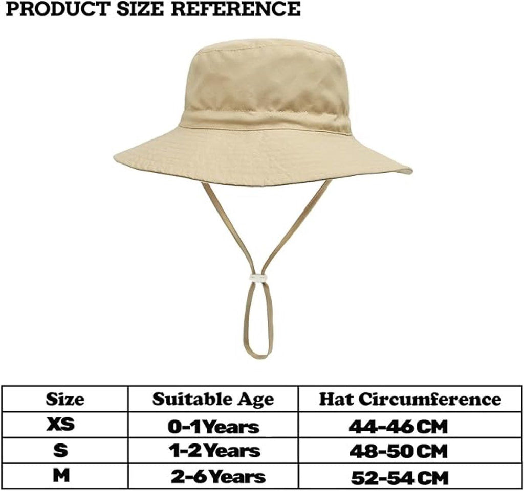 Baby Sun Hat Wide Brim Breathable Cotton Foldable Bucket Hat With Chin Strap For Beach Travel, Khaki XS 0 to 8 Months, 44 to 46 cm