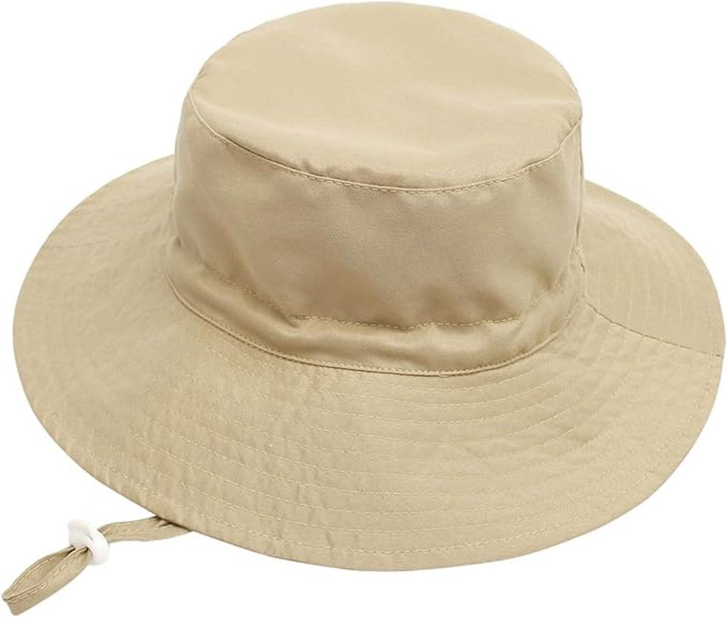 Baby Sun Hat Wide Brim Breathable Cotton Foldable Bucket Hat With Chin Strap For Beach Travel, Khaki XS 0 to 8 Months, 44 to 46 cm