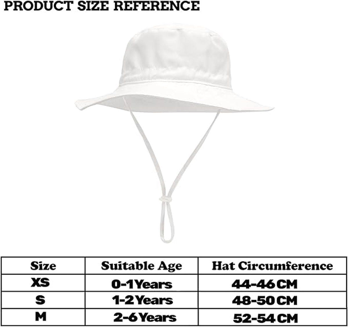 Baby Sun Hat With Wide Brim, Lightweight Breathable Cotton, Foldable Beach Bucket Hat For Boys And Girls, White XS 0 to 8 Months, 44 to 46 cm