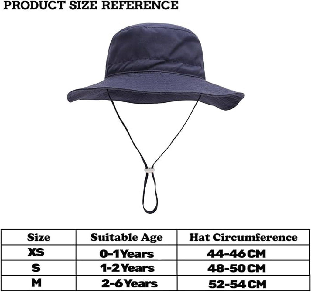Baby Sun Hat With Wide Brim, Breathable Cotton Foldable Bucket Hat For Beach And Outdoor, Unisex, Dark Blue XS, 44 to 46 cm