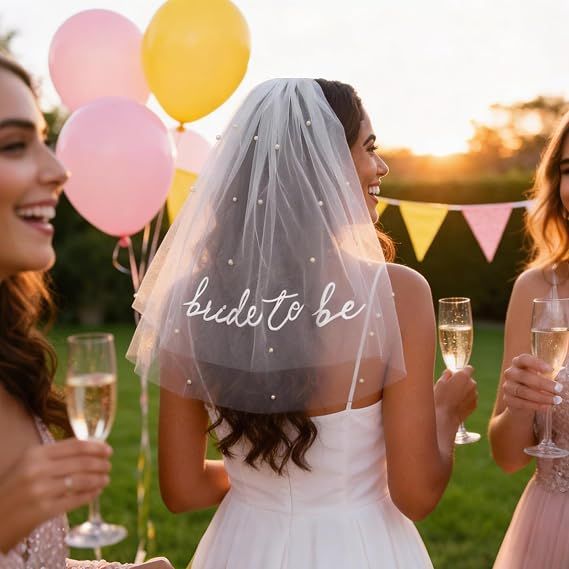 Bride to Be Pearl Veil Embroidered White