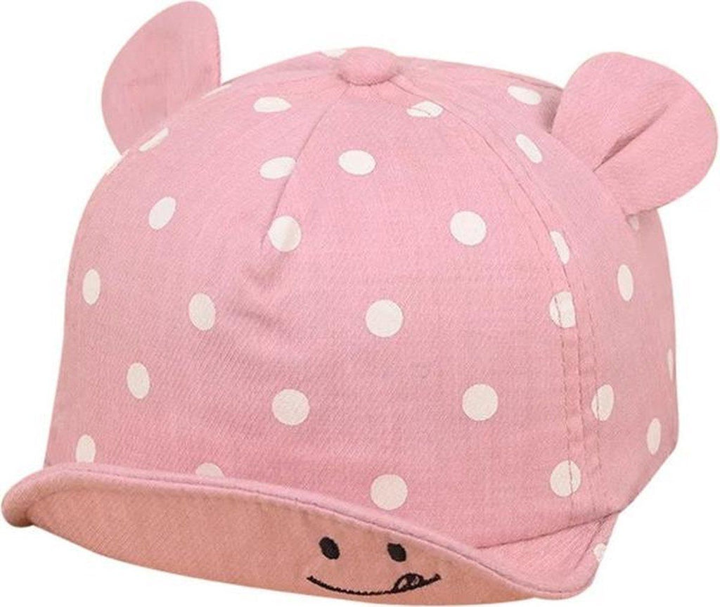 Baby Cap with Ears and White Dots Pink