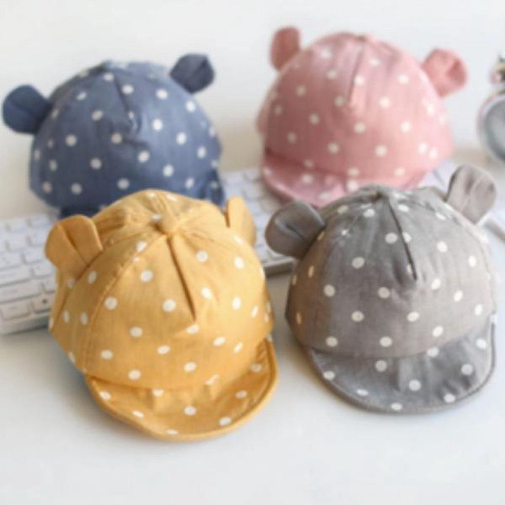 Baby Cap with Ears and White Dots Pink