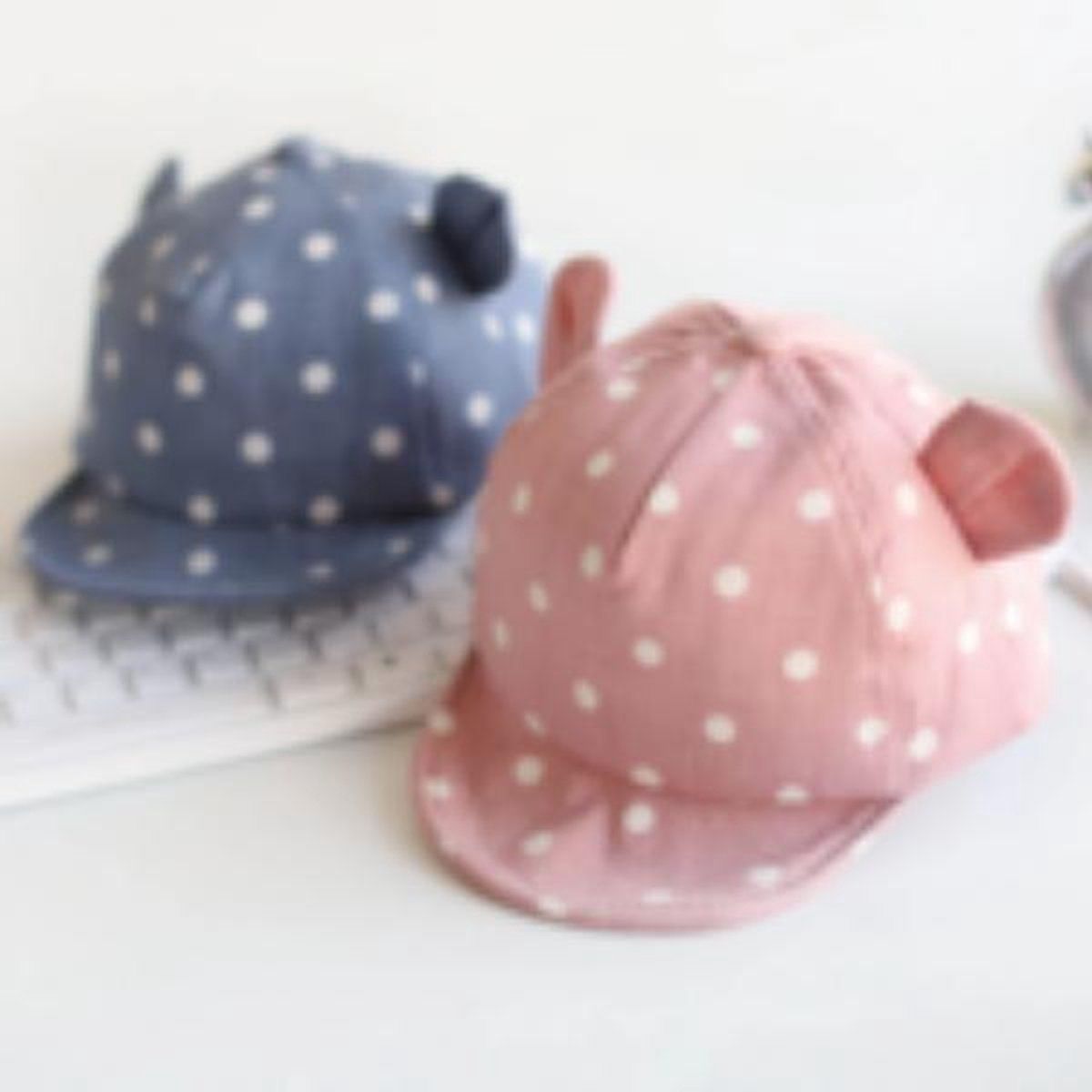 Baby Cap with Ears and White Dots Pink