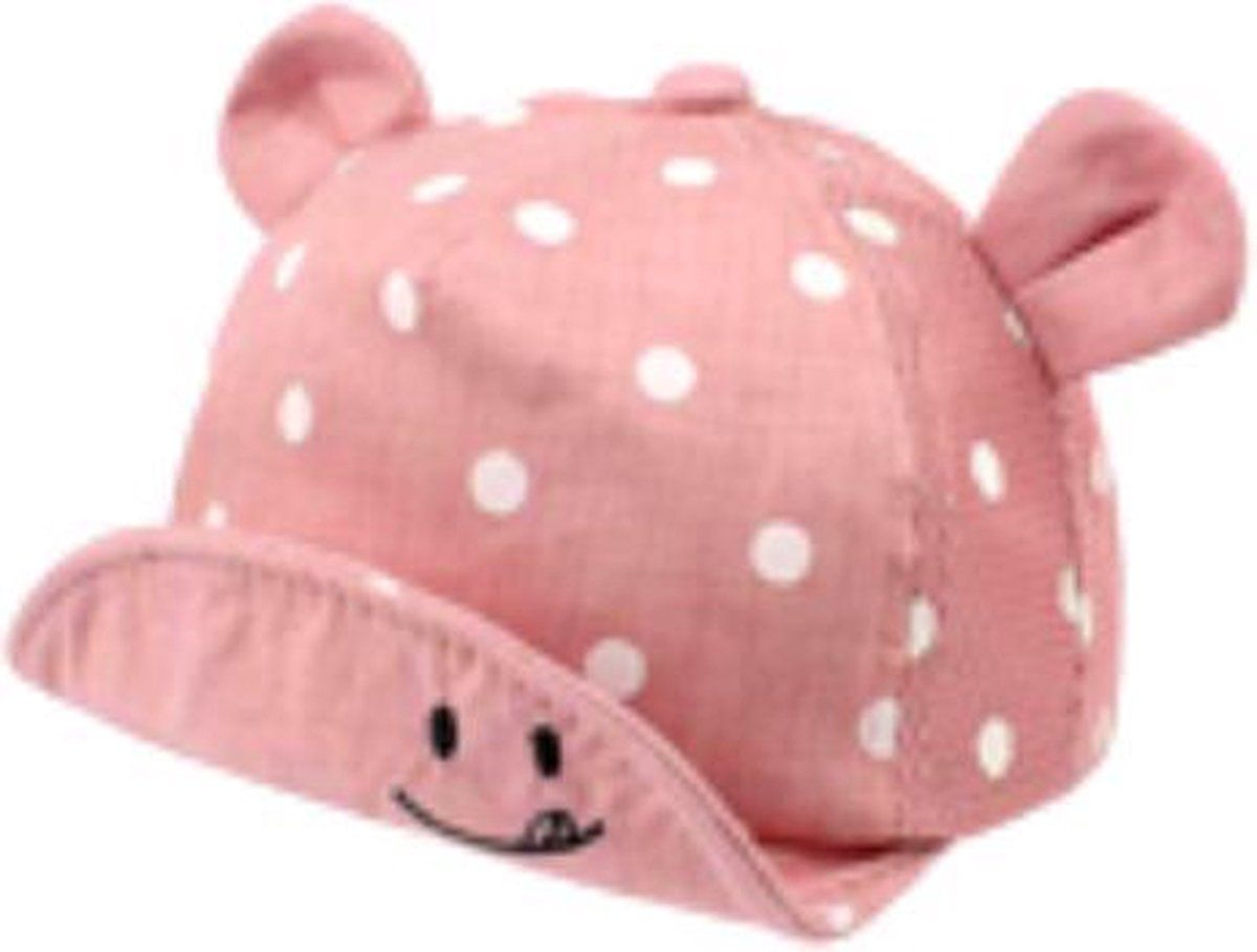 Baby Cap with Ears and White Dots Pink