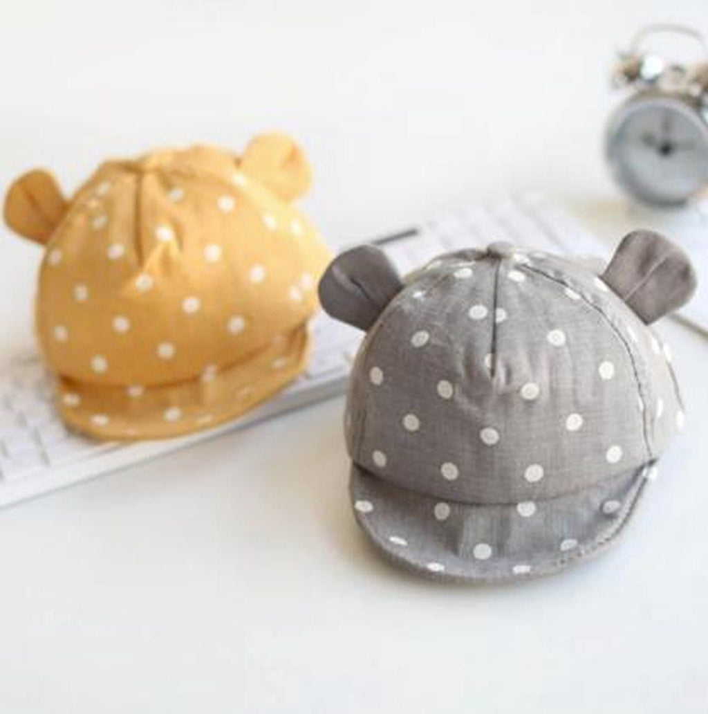 Baby Cap with Ears and White Dots Yellow