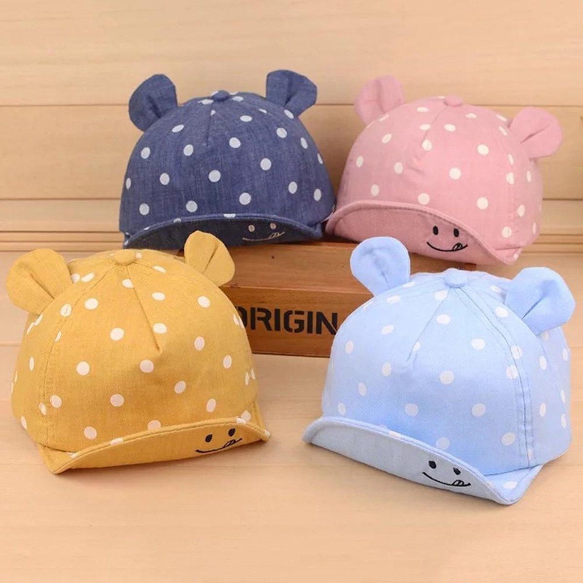 Baby Cap with Ears and White Dots Yellow