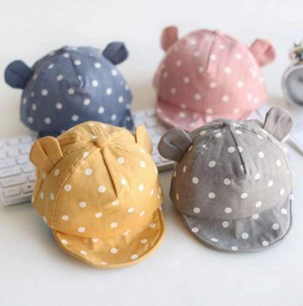 Baby Cap with Ears and White Dots Yellow