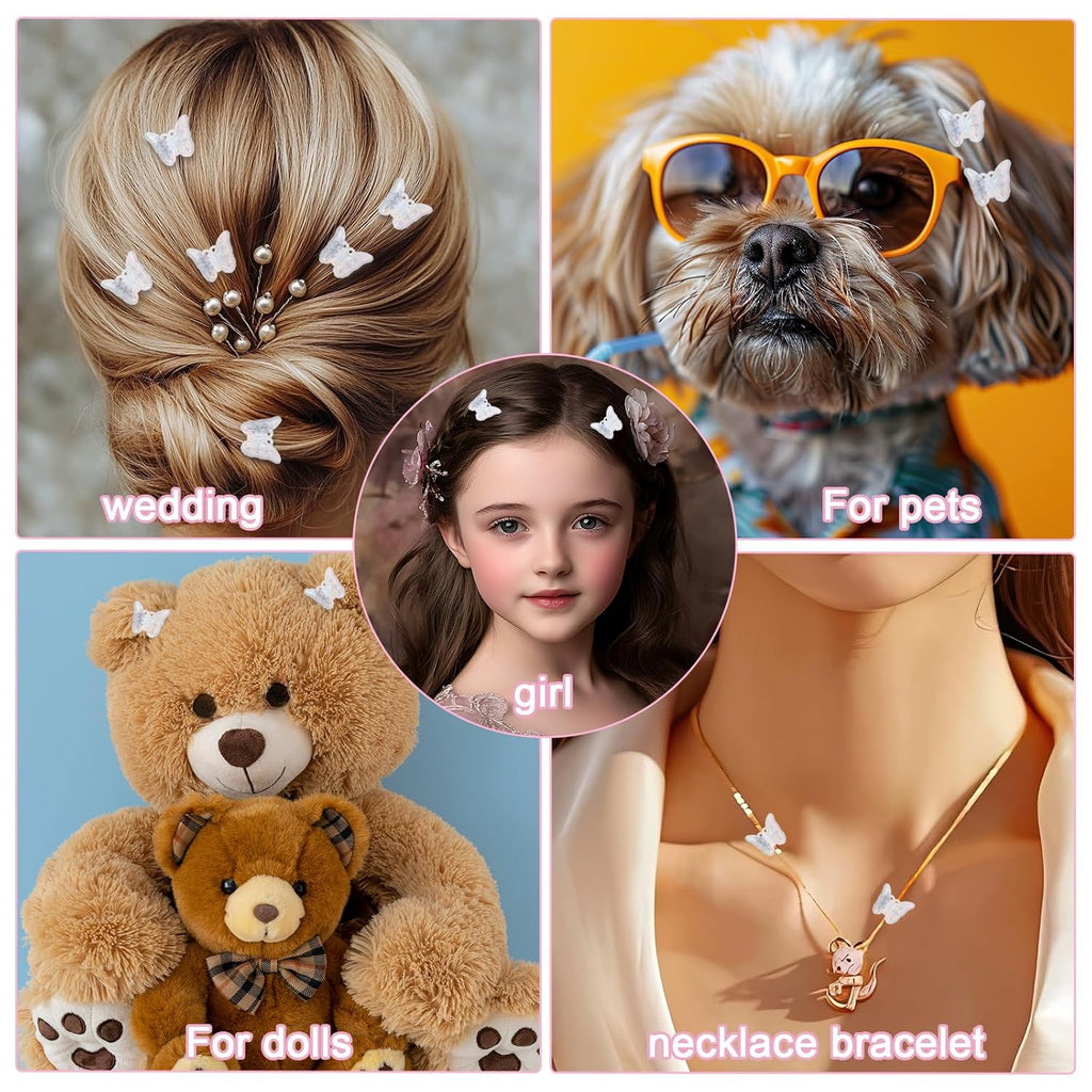 12 PCS Small White Butterfly Hair Clips for Girls, Mini Butterfly Hair Accessories Cute Side Bangs Tiny Butterfly Claw Clips Metal Braided Hair Clips for Women Girls Little Baby Kids (Clear)