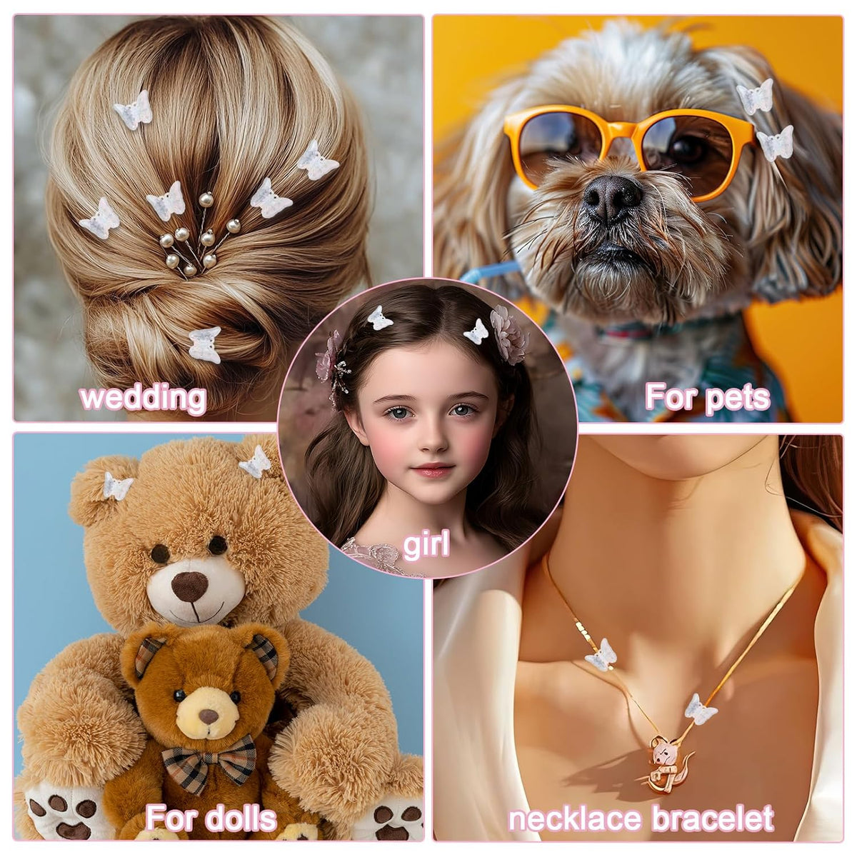 12 PCS Small White Butterfly Hair Clips for Girls, Mini Butterfly Hair Accessories Cute Side Bangs Tiny Butterfly Claw Clips Metal Braided Hair Clips for Women Girls Little Baby Kids (Clear)