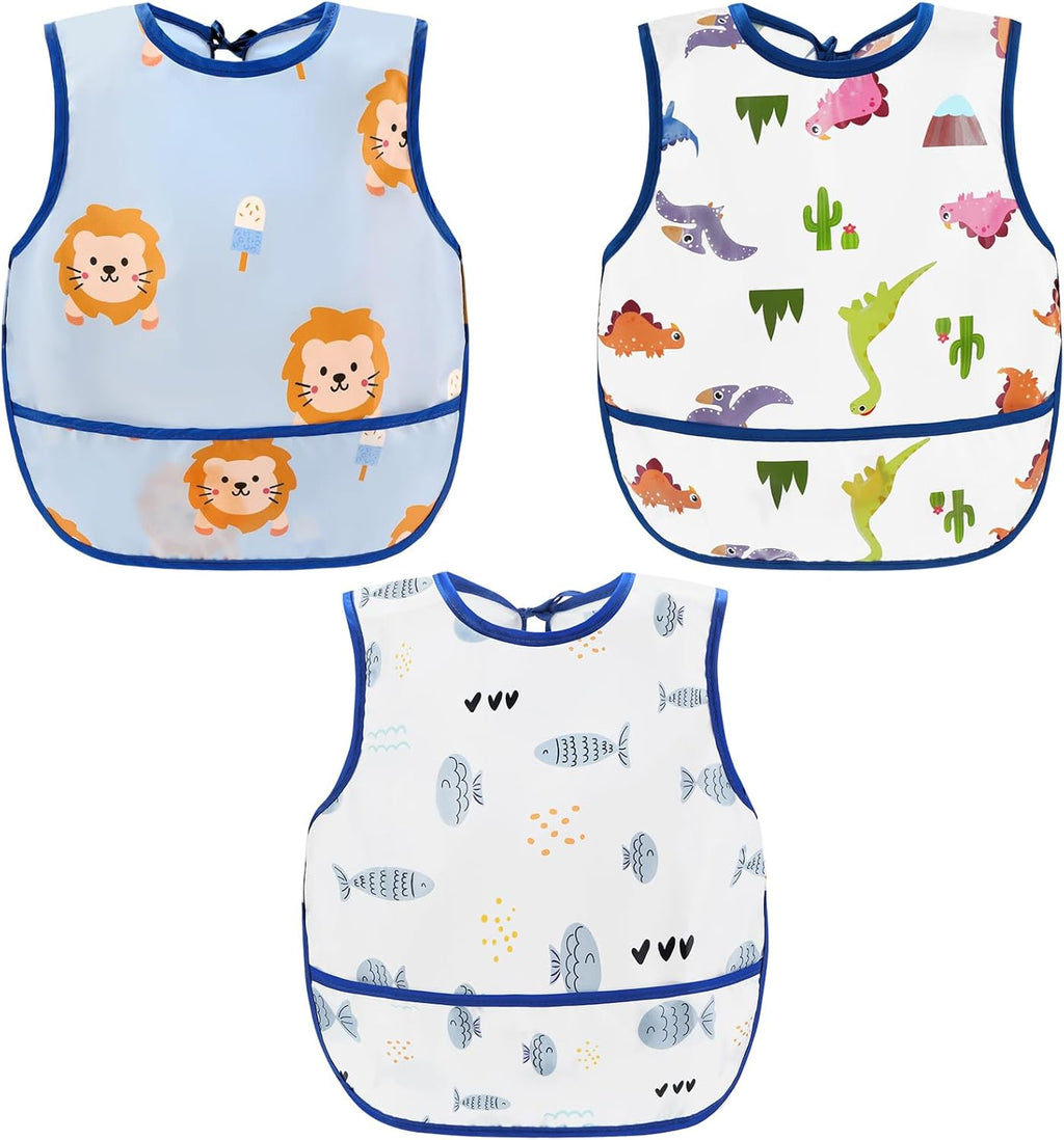 Waterproof Baby Bibs for Eating, Mess Proof Toddler Feeding Bibs for Girls Boys ﻿