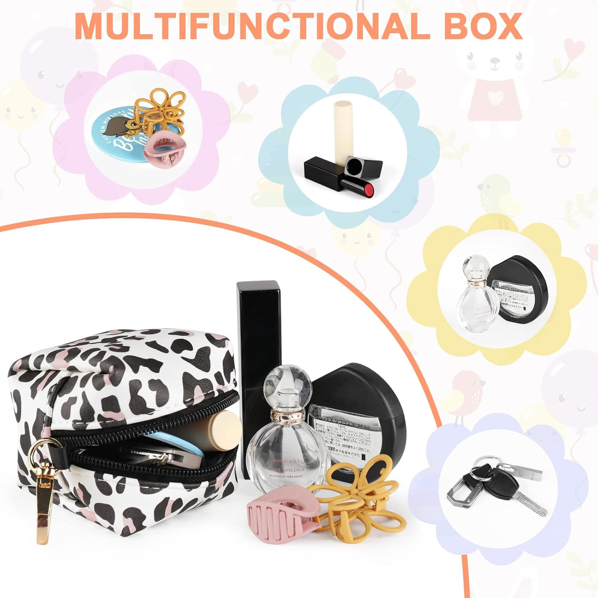 Baby Pacifier Case with Clip, Baby Pacifier Holder Pouch Box for Diaper Bag, Holds 2 Pacifiers for Travel Outdoor Activities, Small Baby Utensils,Black Leopard