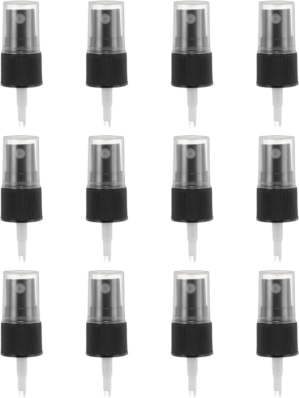 12 Pcs Black Spray Top, 18/410 Fine Mist Sprayer Reusable Replacement Spray Bottle Pump Stripe Plastic Top for Cosmetic Perfume and Body Sprays Bottle