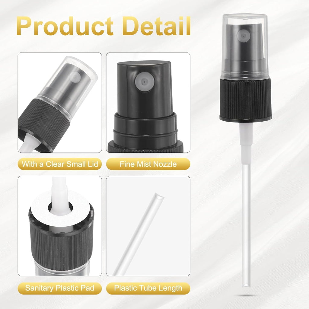 12 Pcs Black Spray Top, 18/410 Fine Mist Sprayer Reusable Replacement Spray Bottle Pump Stripe Plastic Top for Cosmetic Perfume and Body Sprays Bottle