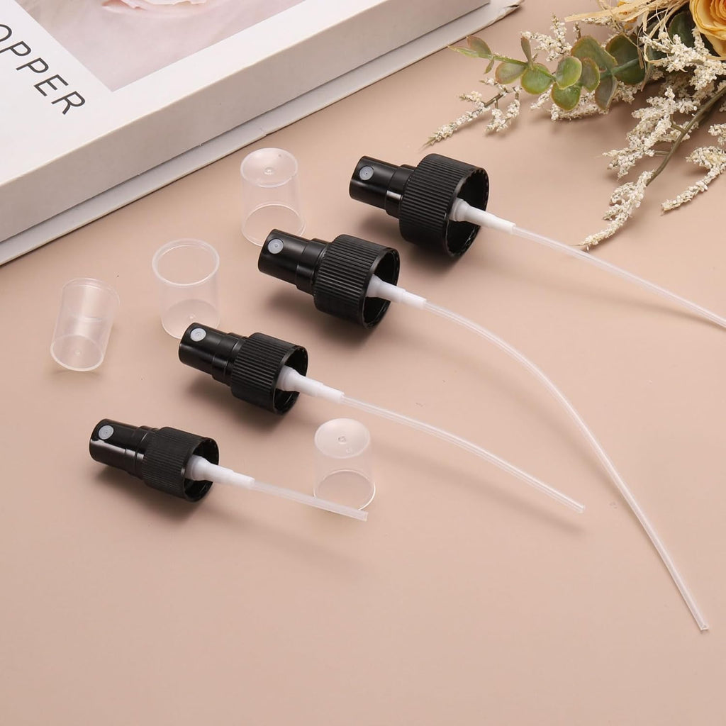 12 Pcs Black Spray Top, 18/410 Fine Mist Sprayer Reusable Replacement Spray Bottle Pump Stripe Plastic Top for Cosmetic Perfume and Body Sprays Bottle
