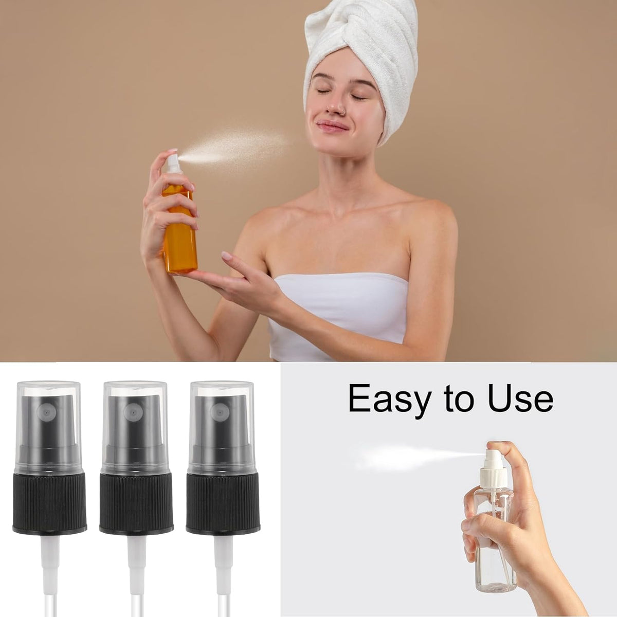 12 Pcs Black Spray Top, 18/410 Fine Mist Sprayer Reusable Replacement Spray Bottle Pump Stripe Plastic Top for Cosmetic Perfume and Body Sprays Bottle