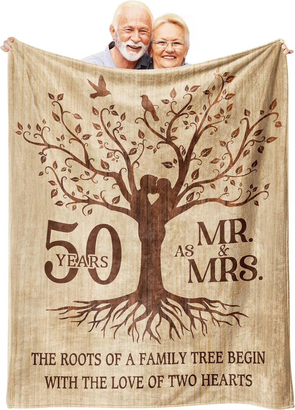 Happy 50th Anniversary Wedding Gifts, Flannel Soft Blanket Decor, Golden 50th Anniversary Romantic Gifts for Couple Parents, 50 Year Wedding Anniversary Decorations - 50x60 inches