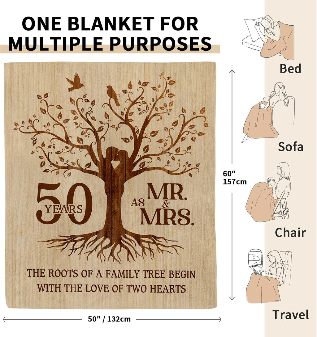 Happy 50th Anniversary Wedding Gifts, Flannel Soft Blanket Decor, Golden 50th Anniversary Romantic Gifts for Couple Parents, 50 Year Wedding Anniversary Decorations - 50x60 inches