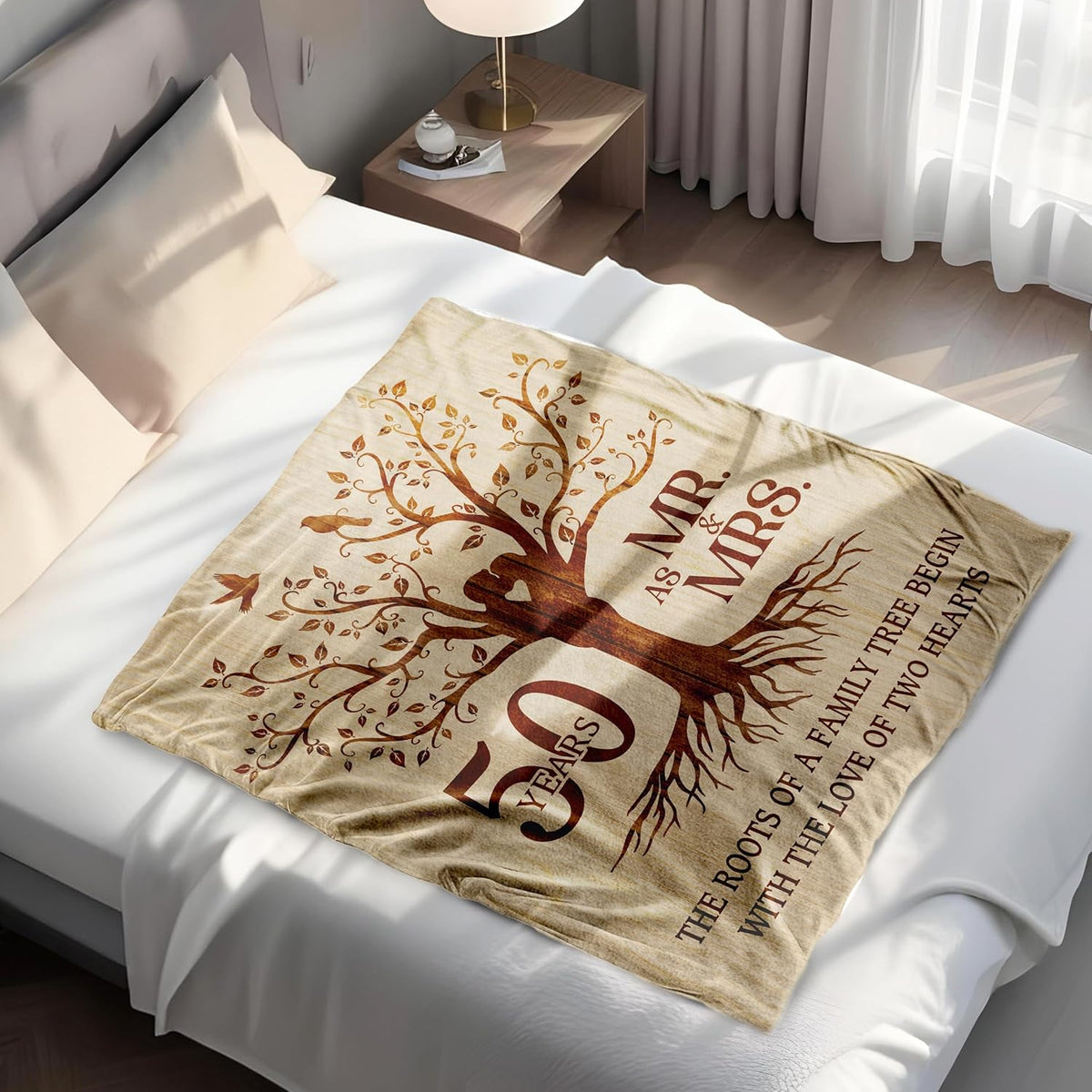 Happy 50th Anniversary Wedding Gifts, Flannel Soft Blanket Decor, Golden 50th Anniversary Romantic Gifts for Couple Parents, 50 Year Wedding Anniversary Decorations - 50x60 inches