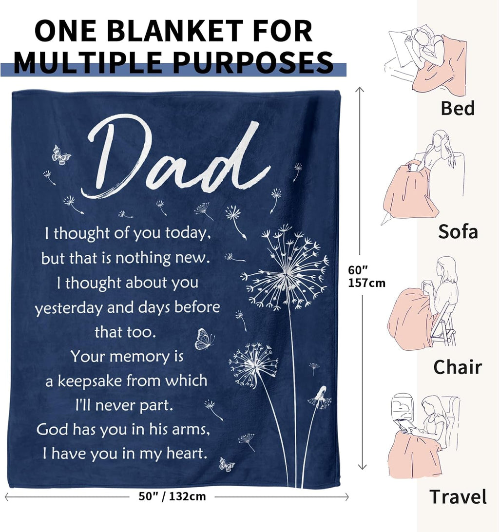 Memorial Bereavement Gifts for Loss of Dad Father, Soft Flannel Memorial Blanket for Loss of Father Sympathy, Remembrance Condolences Sympathy Gifts Idea in Memory of Dad, 50x60 inches