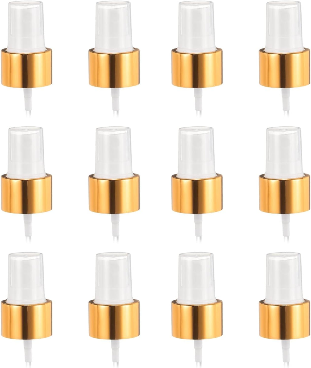 12 Pcs Gold White Spray Top, 24/410 Fine Mist Sprayer Reusable Replacement Spray Bottle Pump Plastic Top for Cosmetic Perfume and Body Sprays Bottle