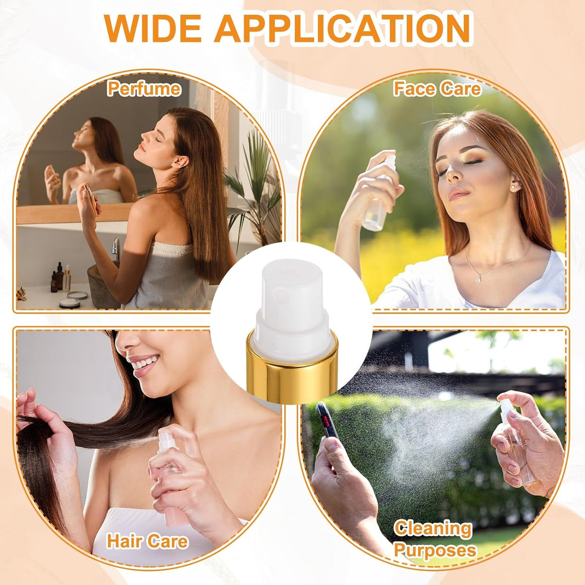 24 Pcs Gold White Spray Top, 24/410 Fine Mist Sprayer Reusable Replacement Spray Bottle Pump Plastic Top for Cosmetic Perfume and Body Sprays Bottle