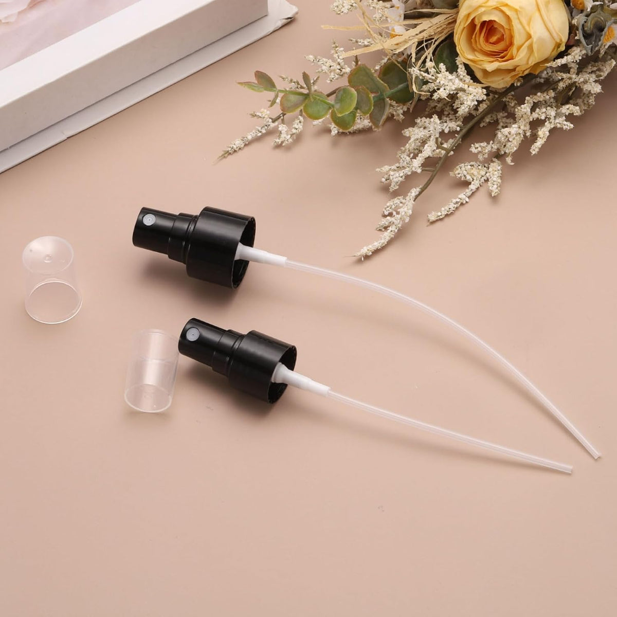 12 Pcs Black Spray Top, 24/410 Fine Mist Sprayer Reusable Replacement Spray Bottle Pump Plastic Top for Cosmetic Perfume and Body Sprays Bottle