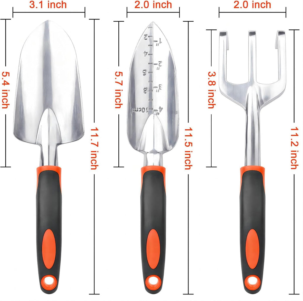Garden Tools Set, 3 Pack Heavy Duty Gardening Tools Set Include Garden Shovel + Garden Shovel Trowel Garden Tool with Measurement Mark, Heavy Duty Gardening Shovel Hand Tools
