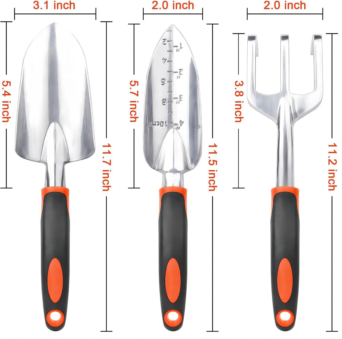 Garden Tools Set, 3 Pack Heavy Duty Gardening Tools Set Include Garden Shovel + Garden Shovel Trowel Garden Tool with Measurement Mark, Heavy Duty Gardening Shovel Hand Tools