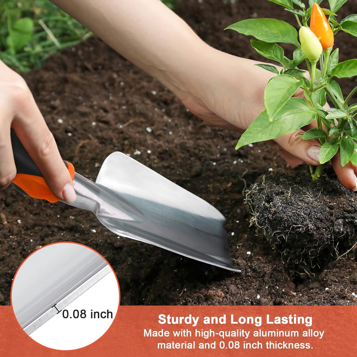 Garden Tools Set, 3 Pack Heavy Duty Gardening Tools Set Include Garden Shovel + Garden Shovel Trowel Garden Tool with Measurement Mark, Heavy Duty Gardening Shovel Hand Tools