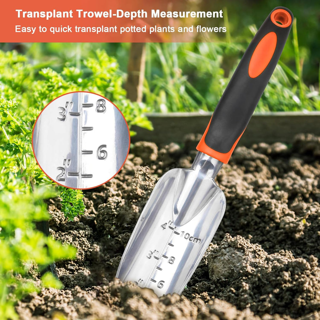 Garden Tools Set, 3 Pack Heavy Duty Gardening Tools Set Include Garden Shovel + Garden Shovel Trowel Garden Tool with Measurement Mark, Heavy Duty Gardening Shovel Hand Tools